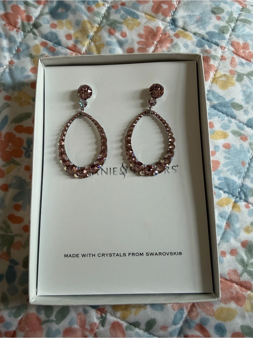Swarovski Crystal Rose-Tone Oval Drop Earrings by Annie &amp; Lores